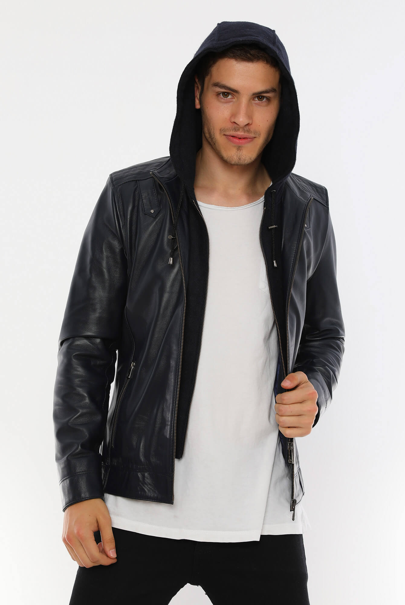 PRINDA Luca Hooded Genuine Leather Jacket