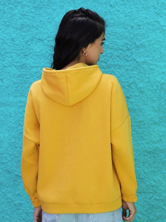 Women Yellow Hooded Hoodie — Bright Cotton Pullover with Kangaroo Pocket | PRINDA Pakistan
