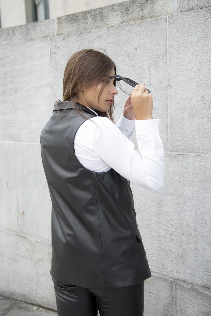 PRINDA Black Leather Vest For Women