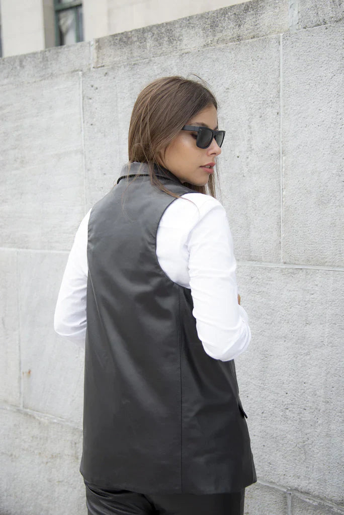 PRINDA Black Leather Vest For Women