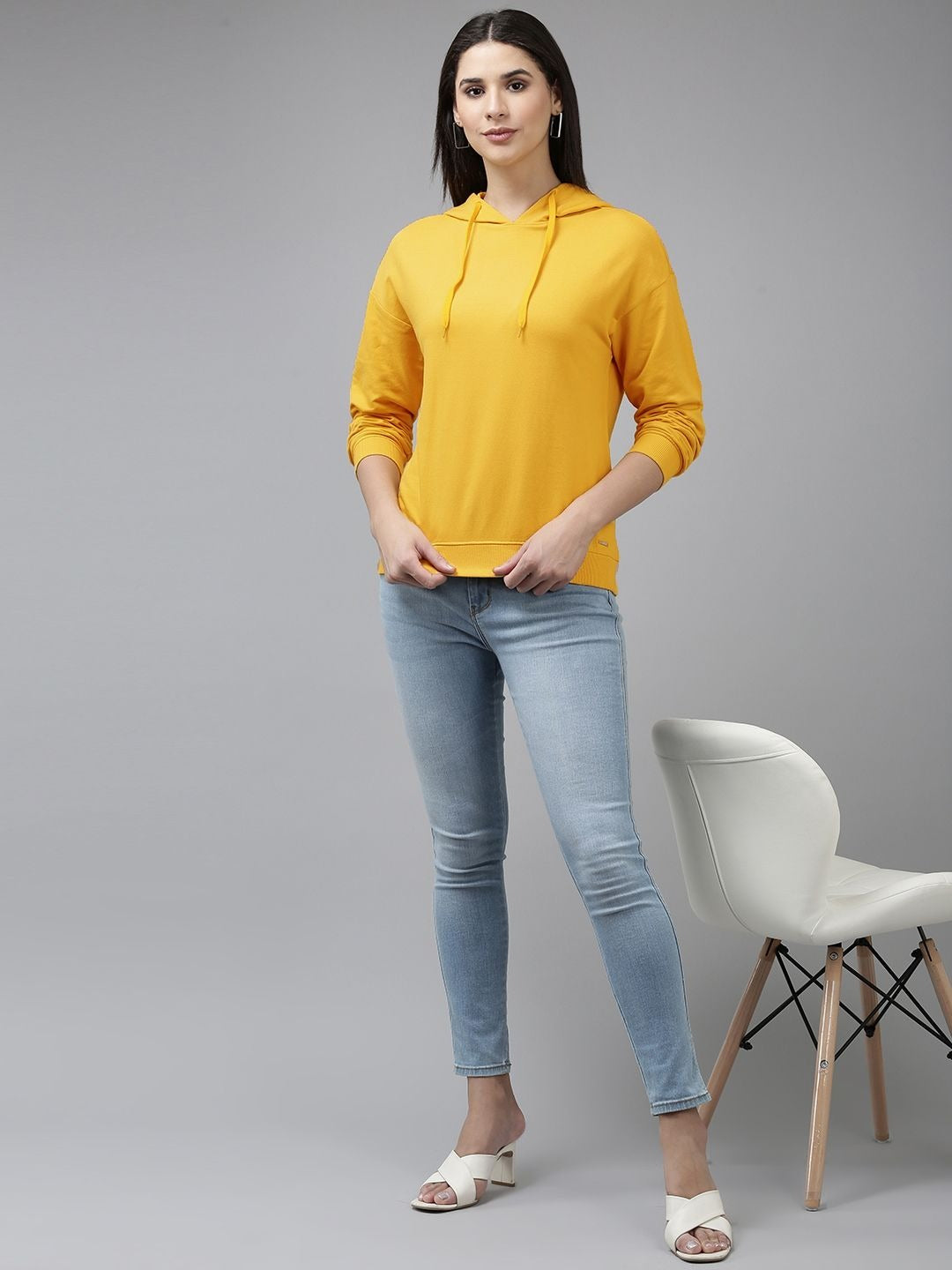 Pure Cotton Hooded Yellow Hoodie for Women — Soft Breathable Pullover with Kangaroo Pocket | PRINDA Pakistan