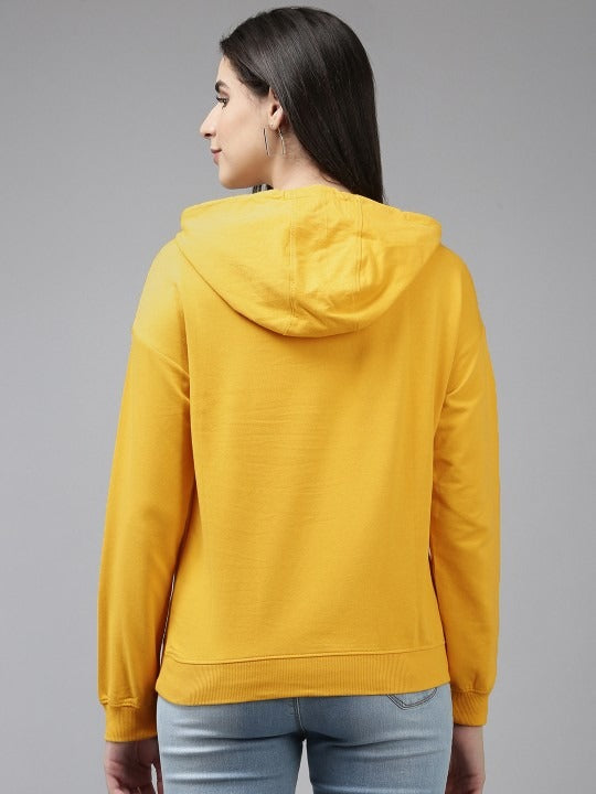 Pure Cotton Hooded Yellow Hoodie for Women — Soft Breathable Pullover with Kangaroo Pocket | PRINDA Pakistan
