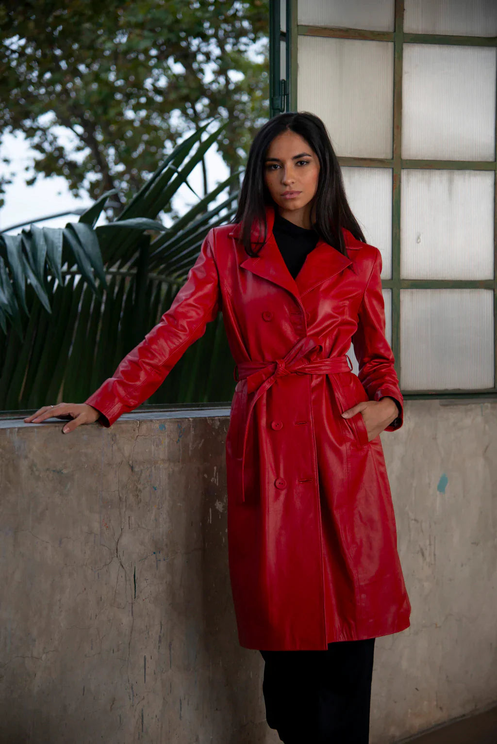 Red Leather Coat For Women