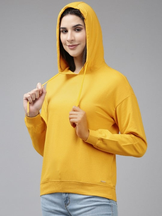 Pure Cotton Hooded Yellow Hoodie for Women — Soft Breathable Pullover with Kangaroo Pocket | PRINDA Pakistan