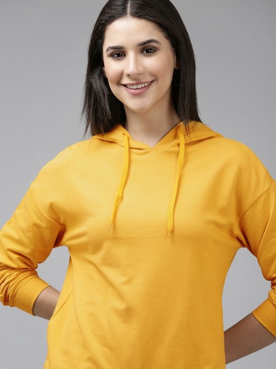Pure Cotton Hooded Yellow Hoodie for Women — Soft Breathable Pullover with Kangaroo Pocket | PRINDA Pakistan