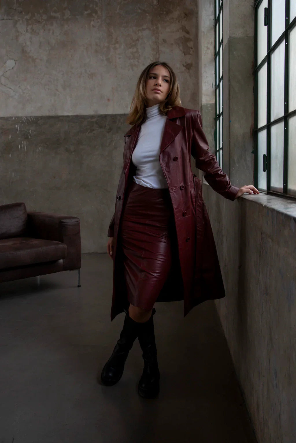 PRINDA Brown Leather Coat For Women's