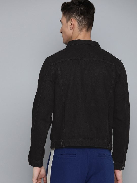 Men Black Cotton Denim Jacket – Breathable Urban Style for Pakistani Men | PARINDA