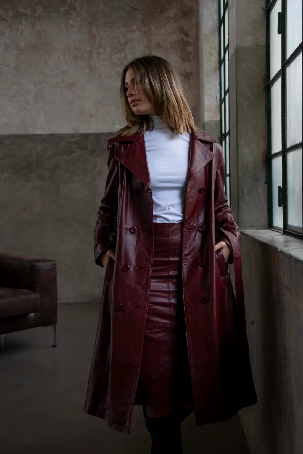 PRINDA Brown Leather Coat For Women's