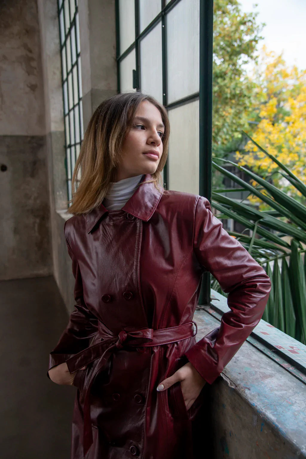 PRINDA Brown Leather Coat For Women's