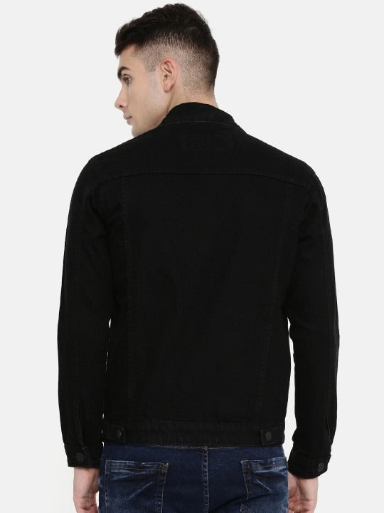 Men Black Solid Denim Jacket – Urban Cotton Outerwear for Pakistani Weather | PARINDA