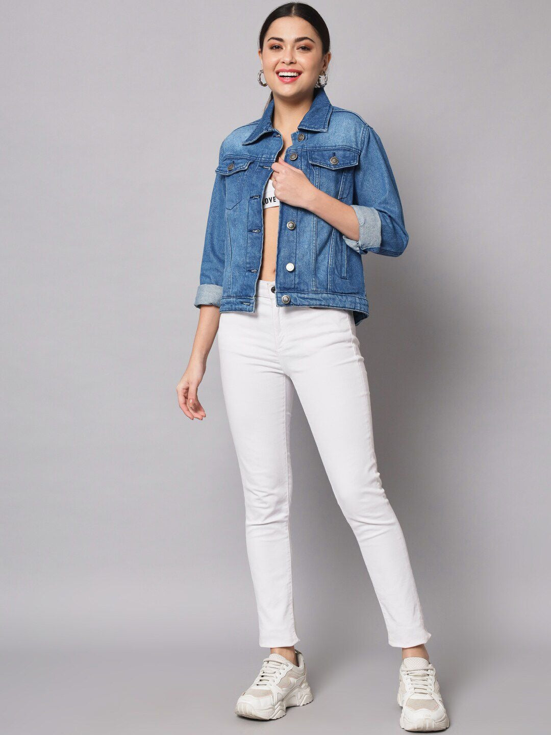 Women Washed Cotton Crop Denim Jacket – Lightweight Breathable Jacket for Pakistan | PARINDA