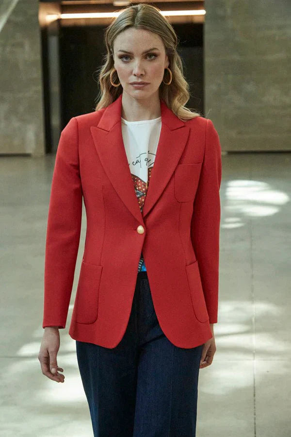 PRINDA Red Women Blazer with Plastron Pockets