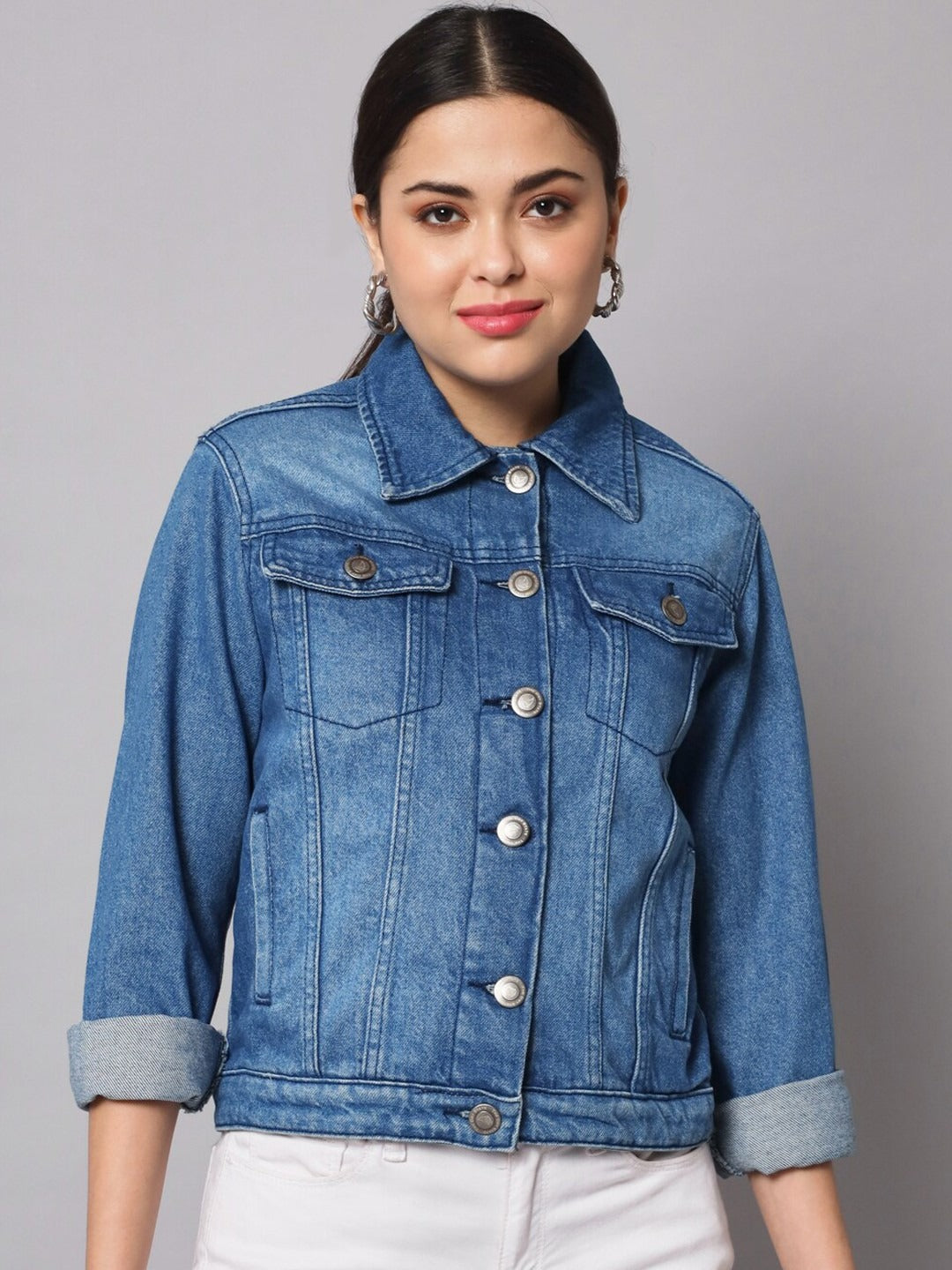 Women Washed Cotton Crop Denim Jacket – Lightweight Breathable Jacket for Pakistan | PARINDA