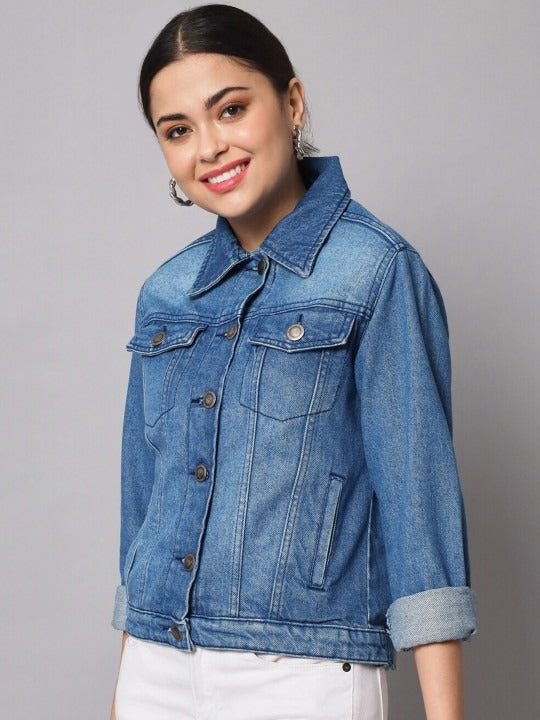 Women Washed Cotton Crop Denim Jacket – Lightweight Breathable Jacket for Pakistan | PARINDA