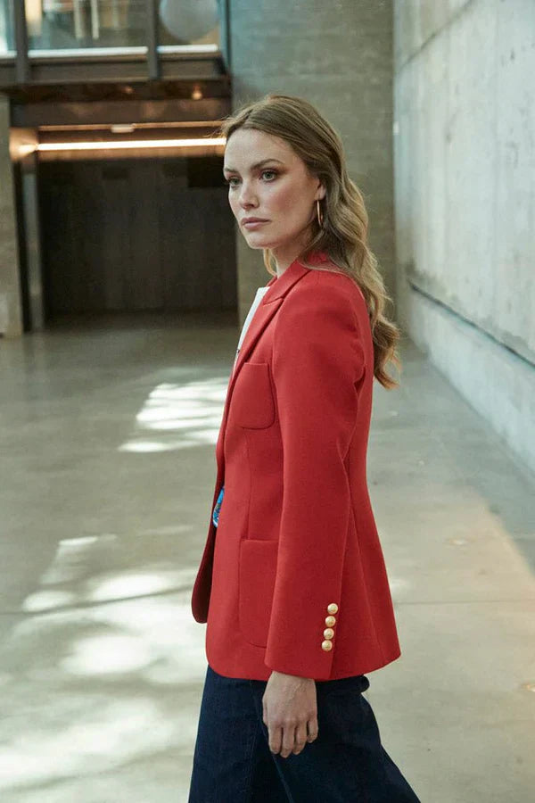 PRINDA Red Women Blazer with Plastron Pockets