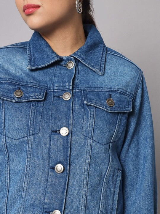 Women Washed Cotton Crop Denim Jacket – Lightweight Breathable Jacket for Pakistan | PARINDA