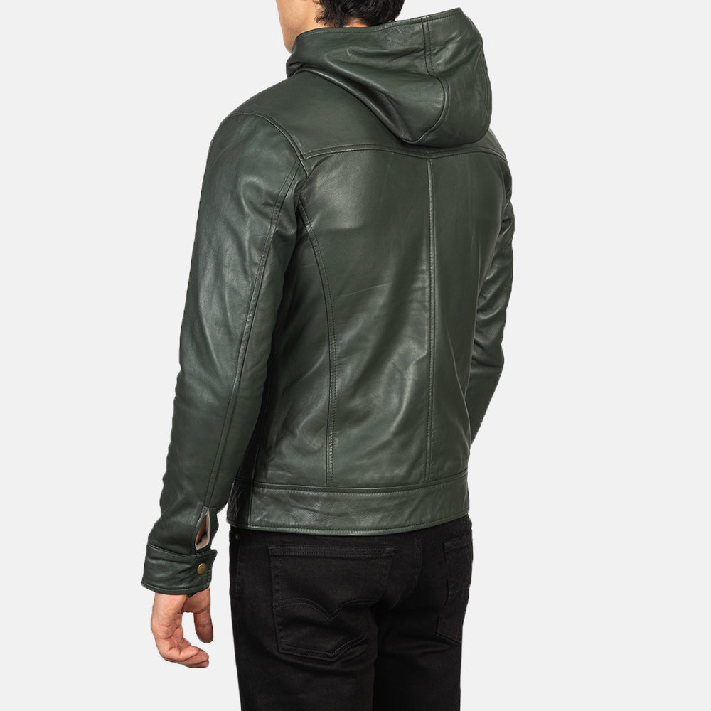 PRINDA Green Hooded Leather Bomber Jacket
