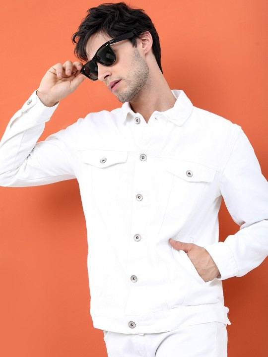 Men White Solid Denim Jacket by PARINDA – Timeless Urban Style for Pakistani Weather