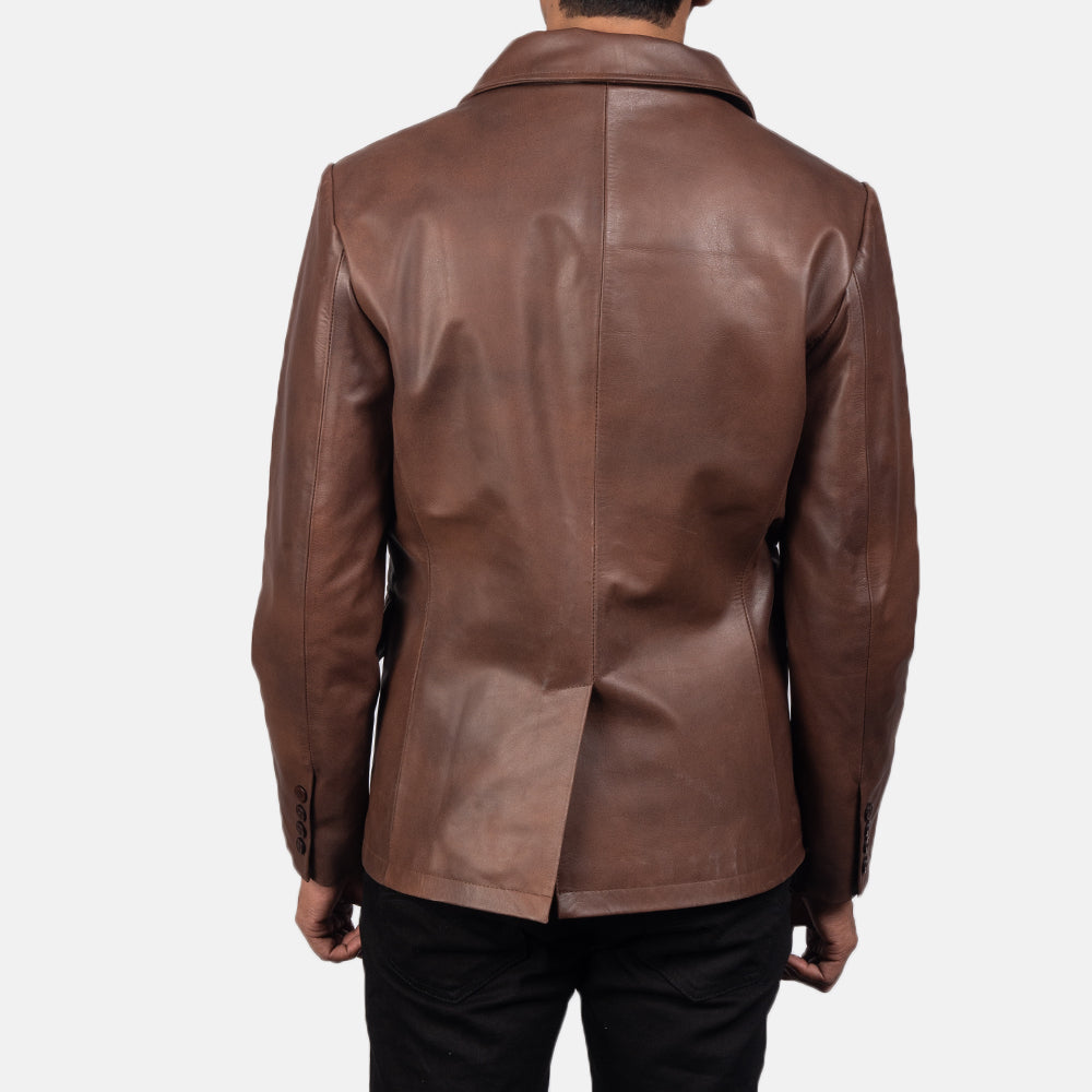 PRINDA Brown Genuine Leather Naval Peacoat