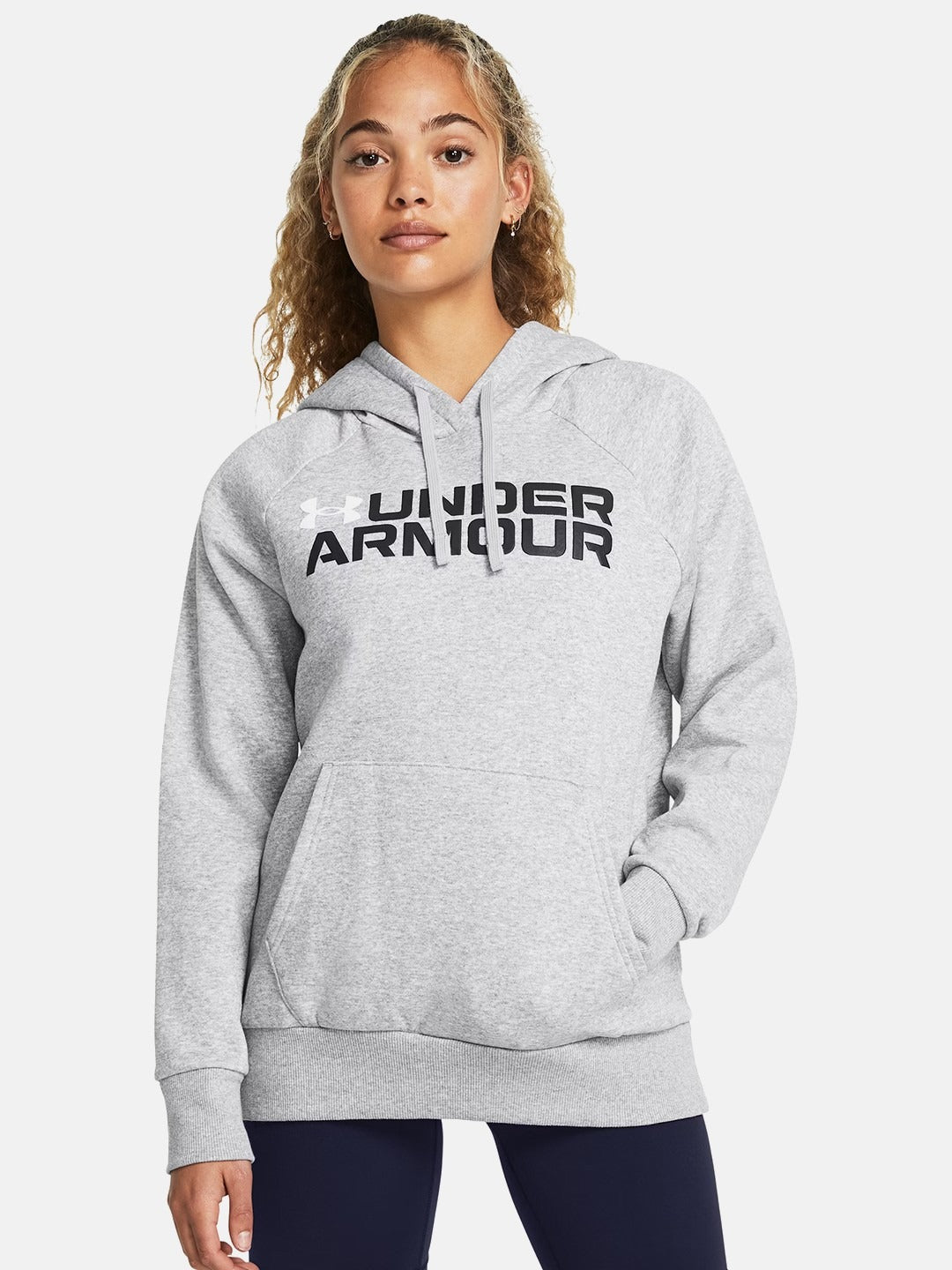 Printed Rival Fleece Wordmark Gray Hoodie — Cozy Fleece Pullover with Wordmark Print & Kangaroo Pocket | PRINDA Pakistan