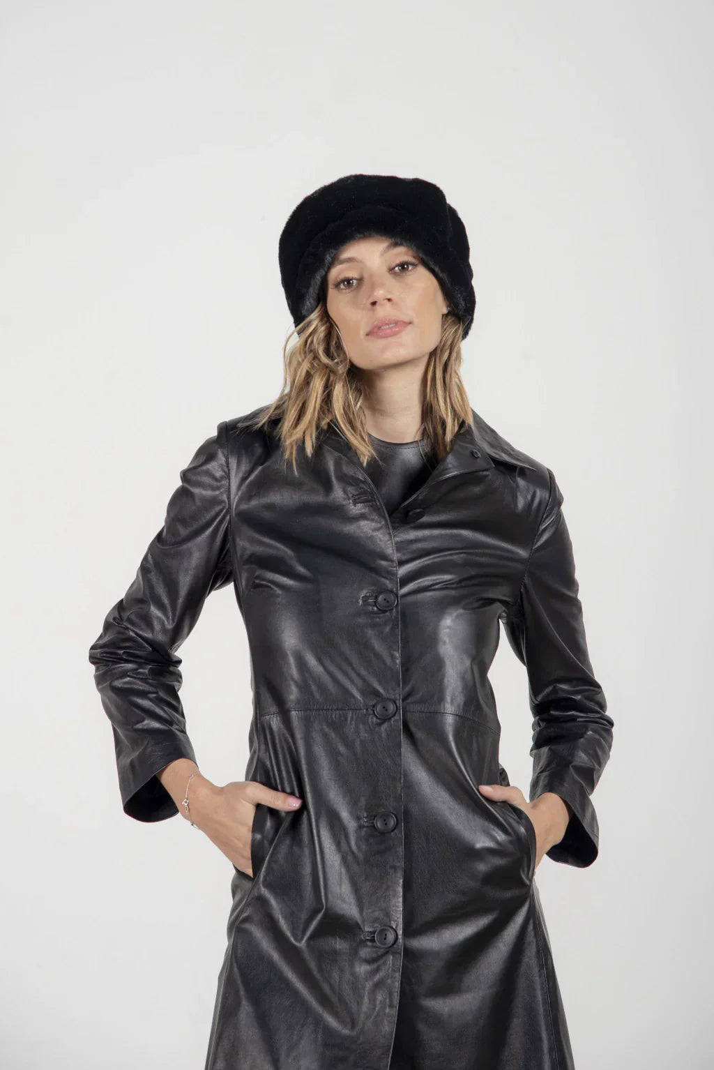 PRINDA Black Leather Coat For Women