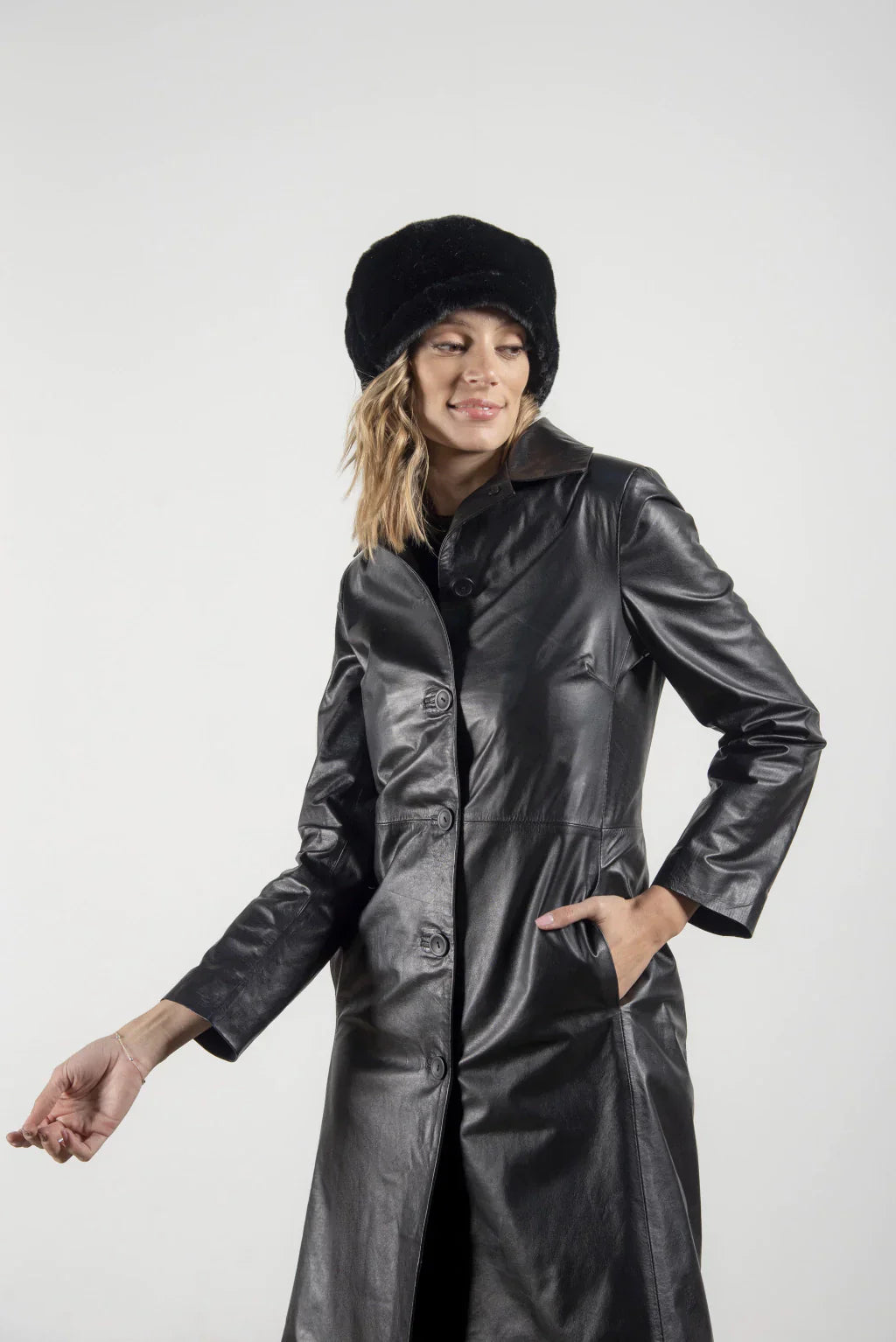 PRINDA Black Leather Coat For Women