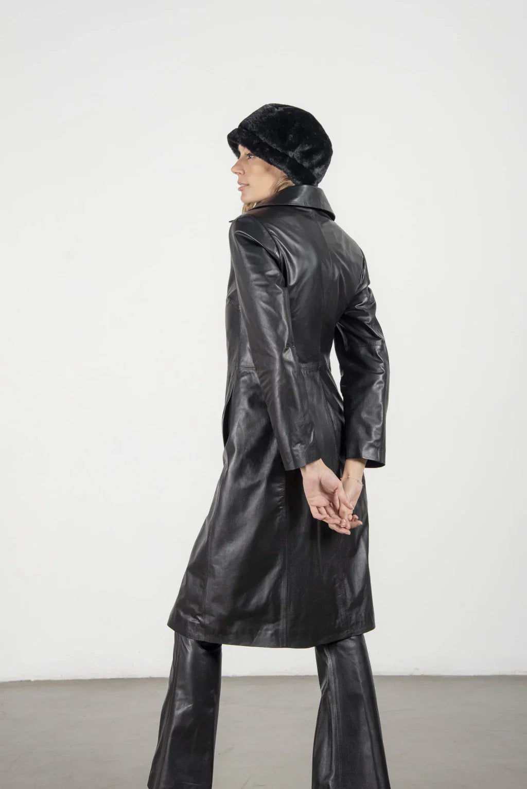 PRINDA Black Leather Coat For Women