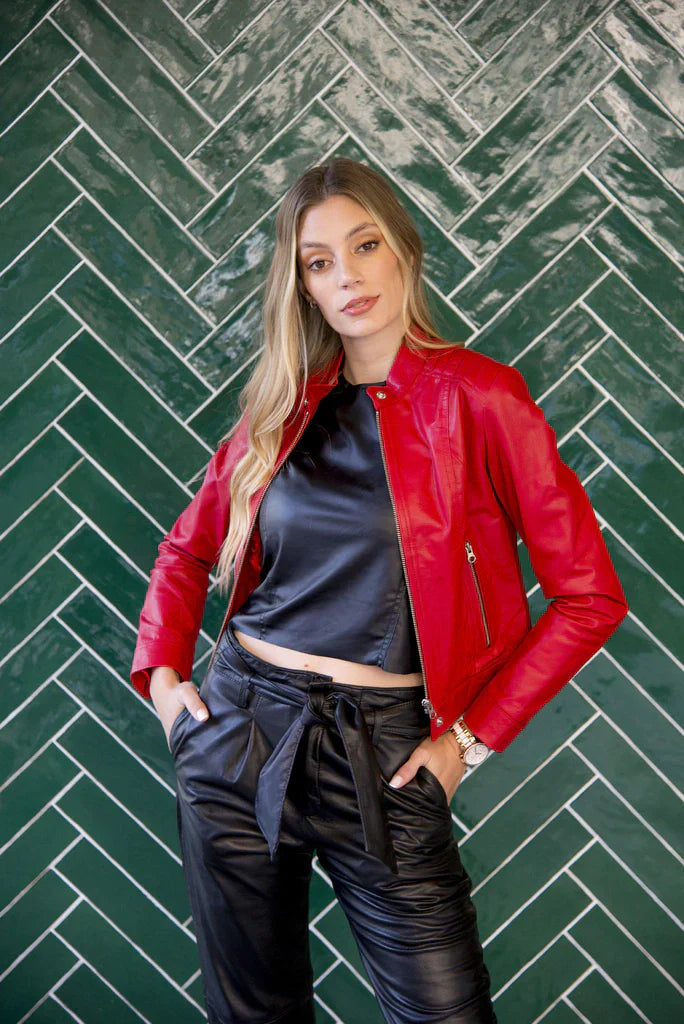 Roadster Red Biker Leather Jacket
