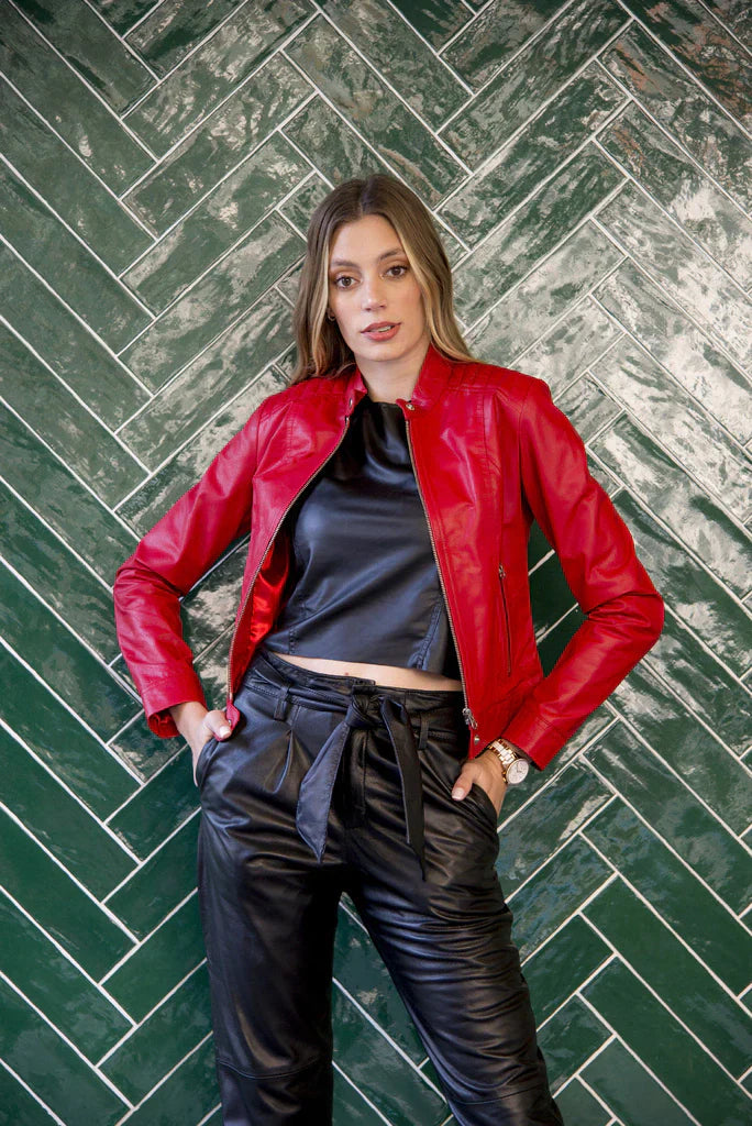 Roadster Red Biker Leather Jacket