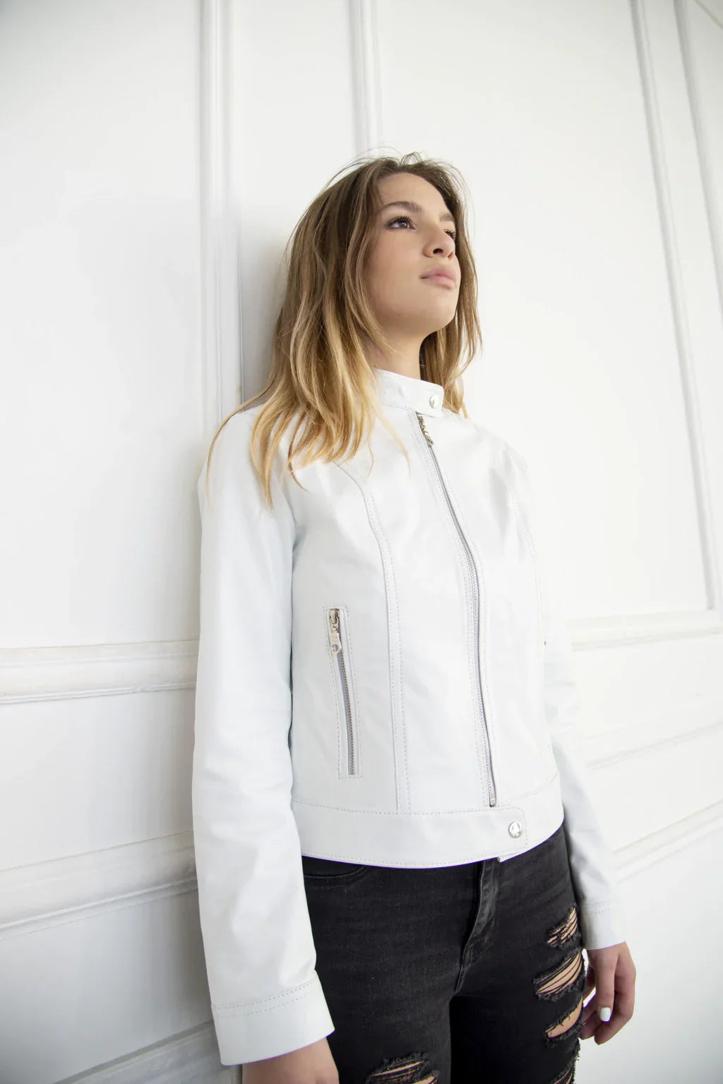 Roadster White Biker Leather Jacket