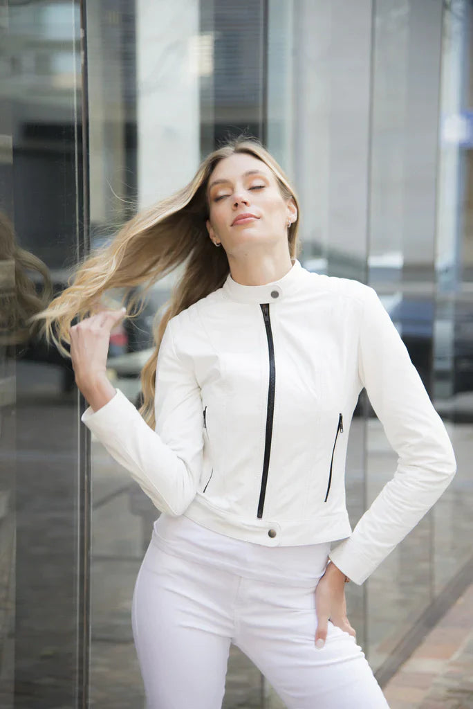Roadster White Women Biker Leather Jacket