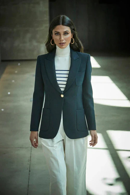 PRINDA Navy Bandetta Women Blazer with Plastron Pockets