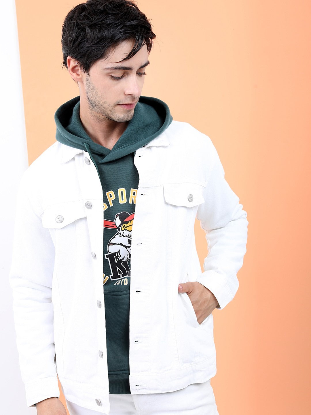 Men White Solid Denim Jacket – Breathable Summer Outerwear for Pakistani Style | PARINDA