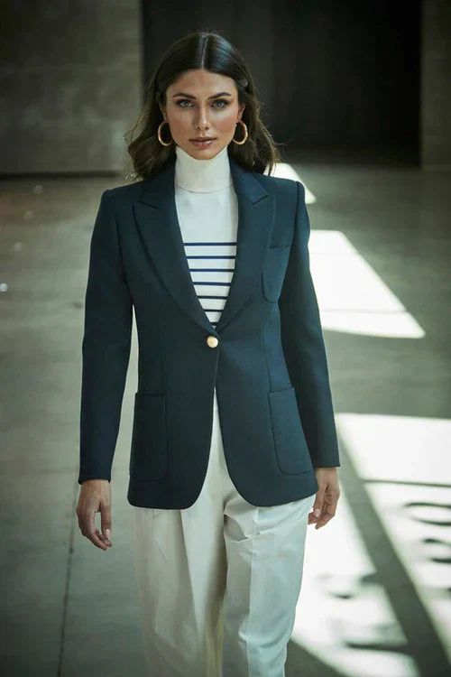 PRINDA Navy Bandetta Women Blazer with Plastron Pockets