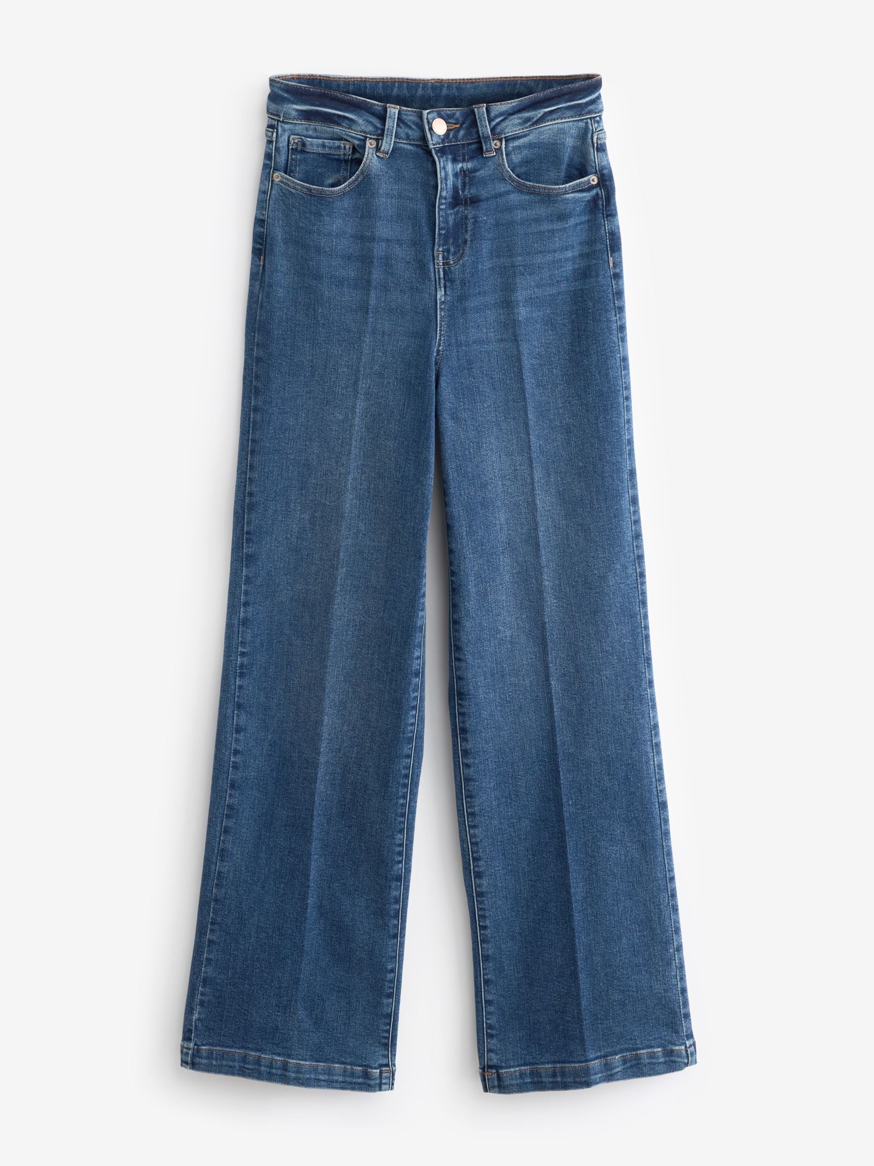 Women Dark Blue Wide Leg Hourglass Jeans – High Waist Flattering Fit Denim Pants in Pakistan | PRINDA