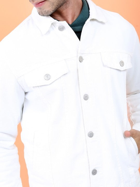 Men White Solid Denim Jacket – Breathable Summer Outerwear for Pakistani Style | PARINDA