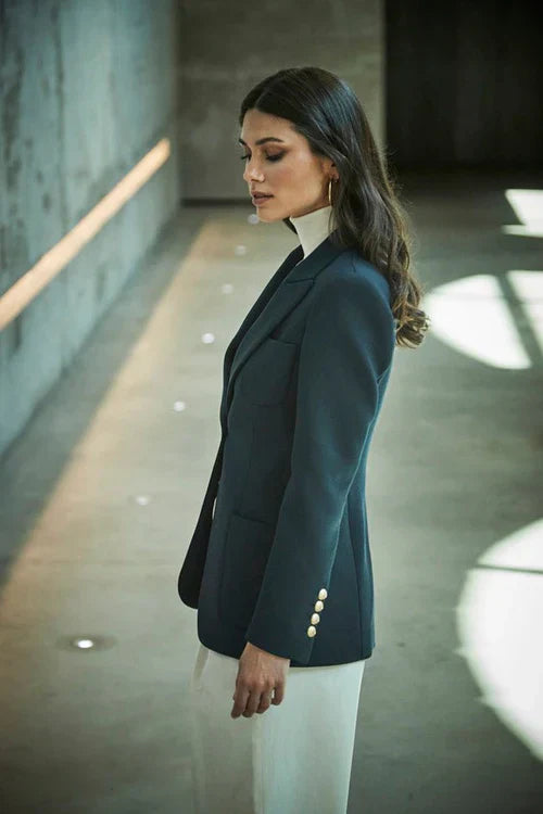 PRINDA Navy Bandetta Women Blazer with Plastron Pockets