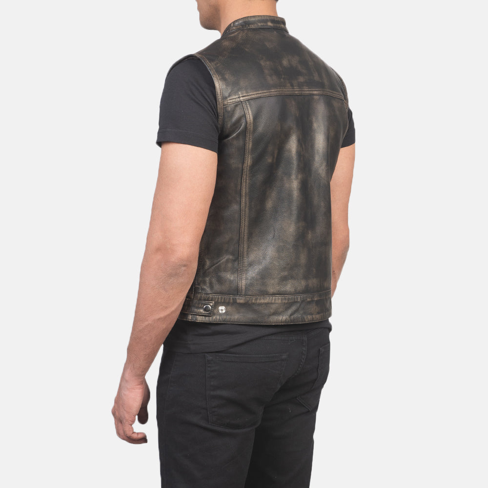 PRINDA Moto Distressed Brown Leather Vest