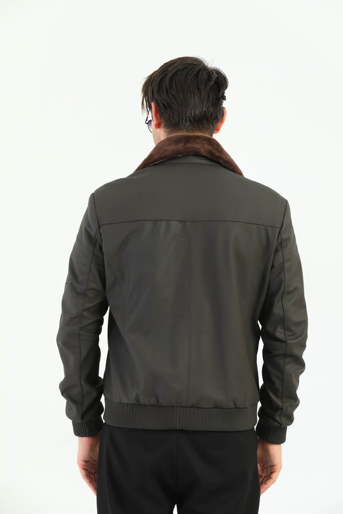 PRINDA Inverness Gray Leather Jacket Furry collar