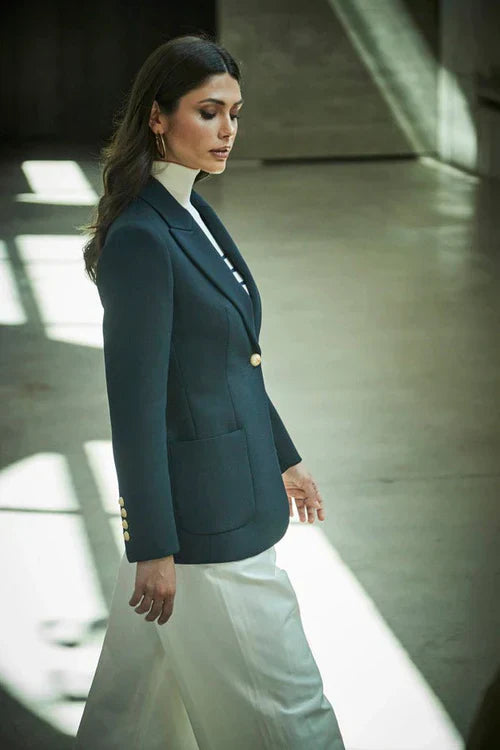 PRINDA Navy Bandetta Women Blazer with Plastron Pockets