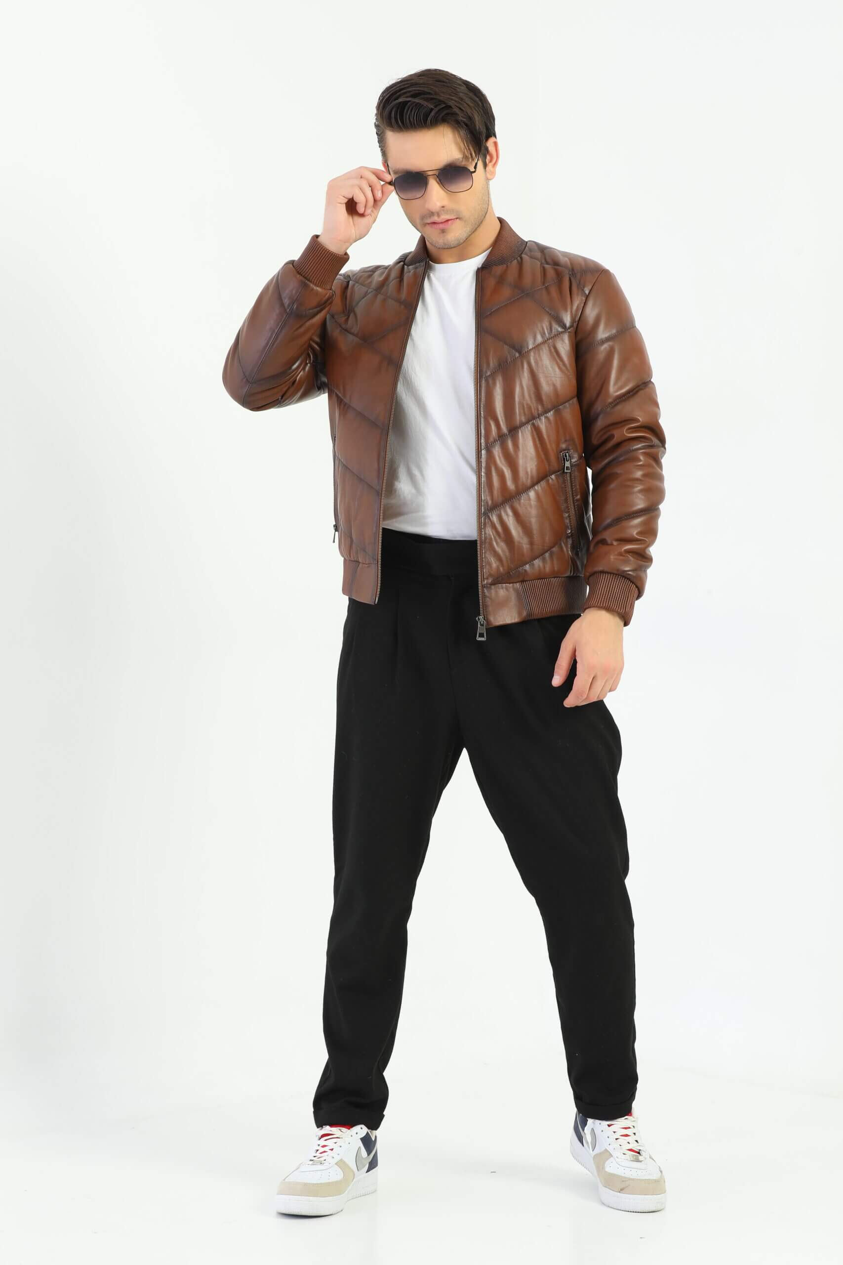 PRINDA Taranto Brown Leather Jacket Men