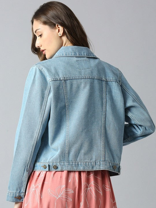 Women Washed Lightweight Outdoor Denim Jacket with Patchwork – Breathable Stylish Outerwear for Pakistan | PARINDA