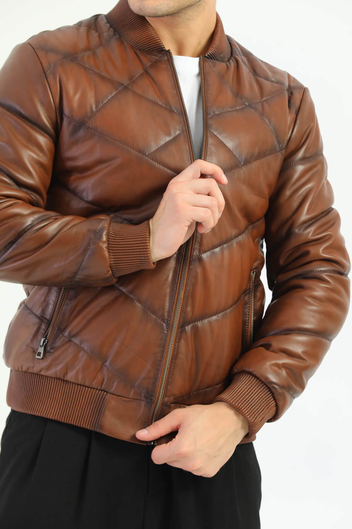 PRINDA Taranto Brown Leather Jacket Men