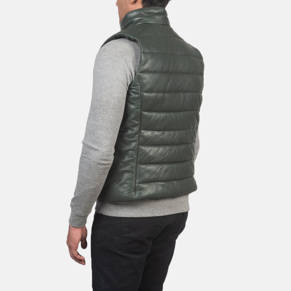 PRINDA Green Genuine Leather Puffer Vest