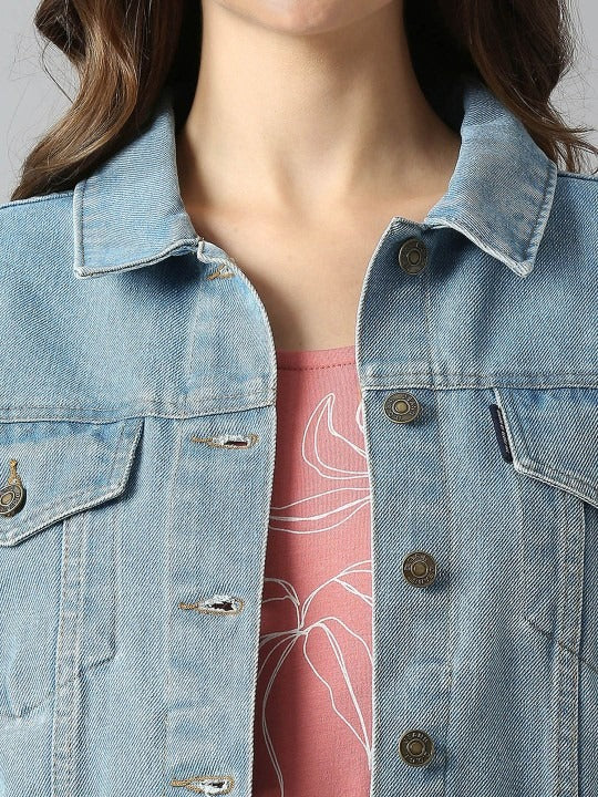 Women Washed Lightweight Outdoor Denim Jacket with Patchwork – Breathable Stylish Outerwear for Pakistan | PARINDA