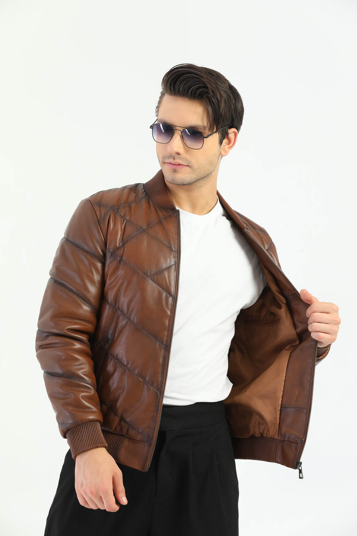 PRINDA Taranto Brown Leather Jacket Men