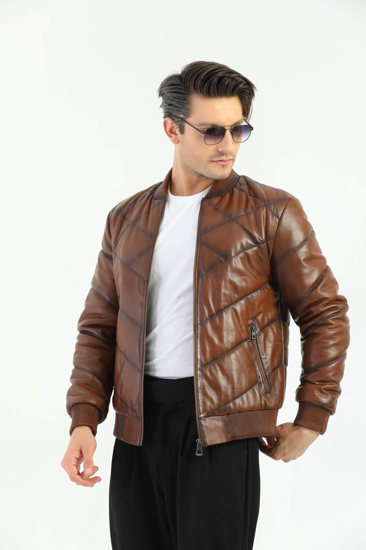 PRINDA Taranto Brown Leather Jacket Men
