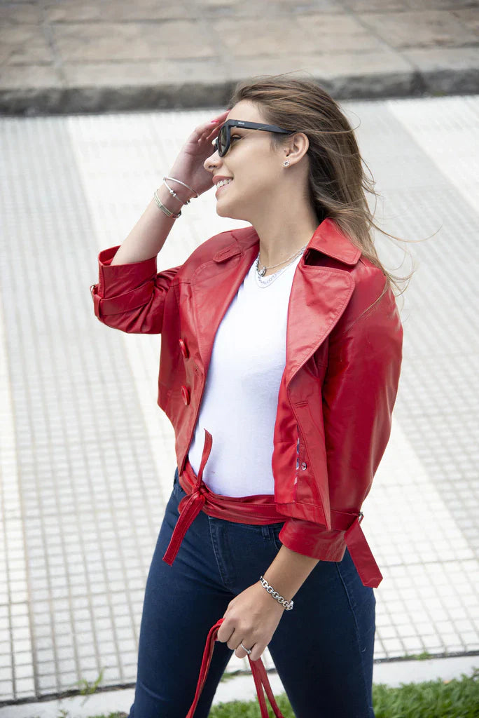 PRINDA Crop Leather Blazer For Women