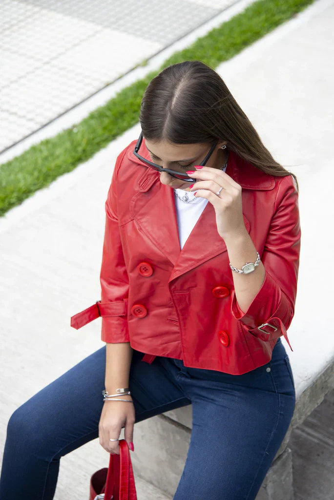 PRINDA Crop Leather Blazer For Women