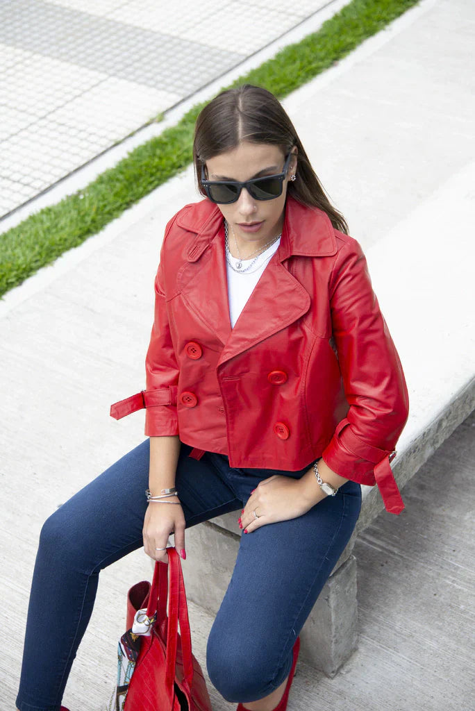 PRINDA Crop Leather Blazer For Women